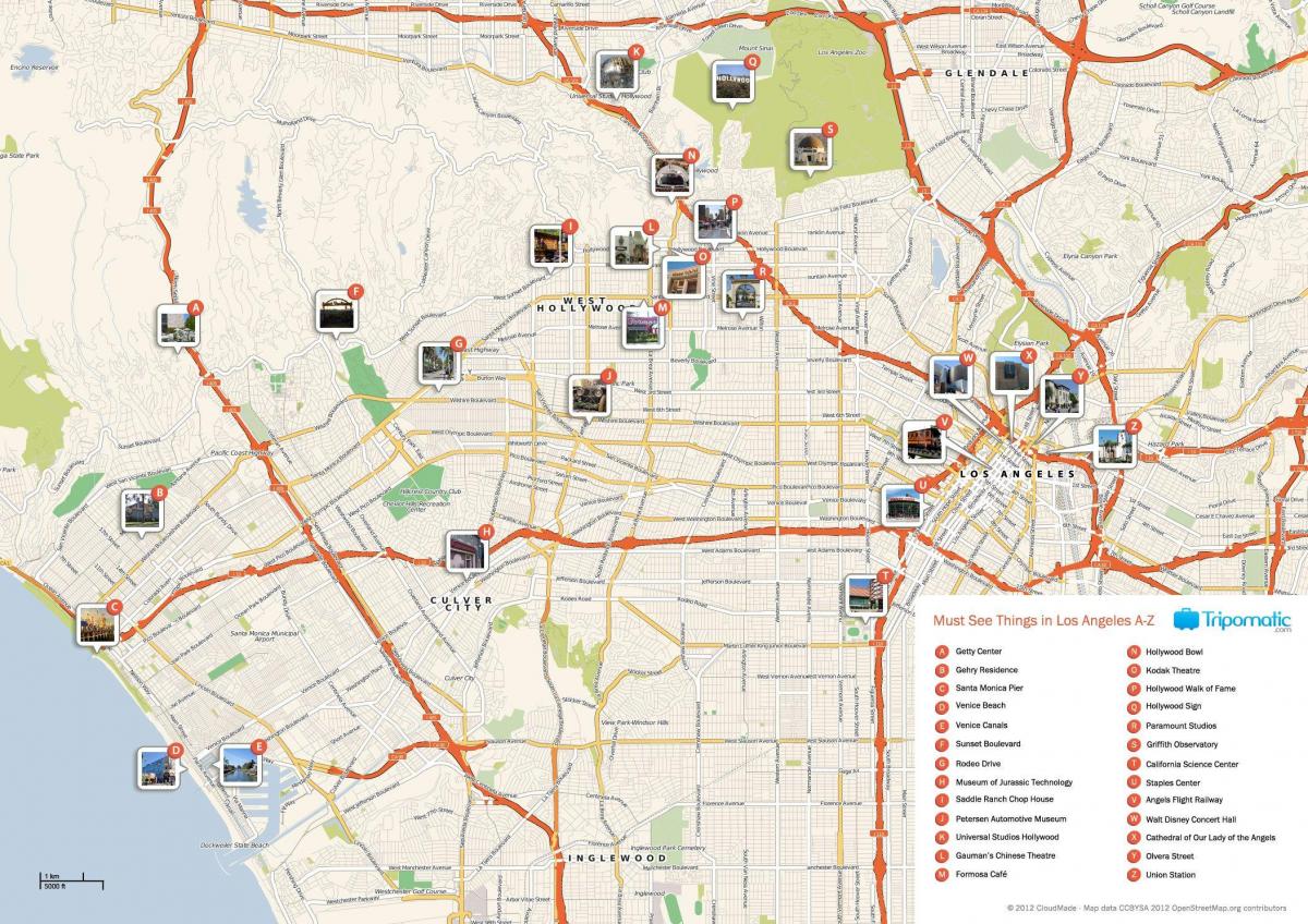 خريطة لمشاهدة معالم المدينة في لوس أنجلوس