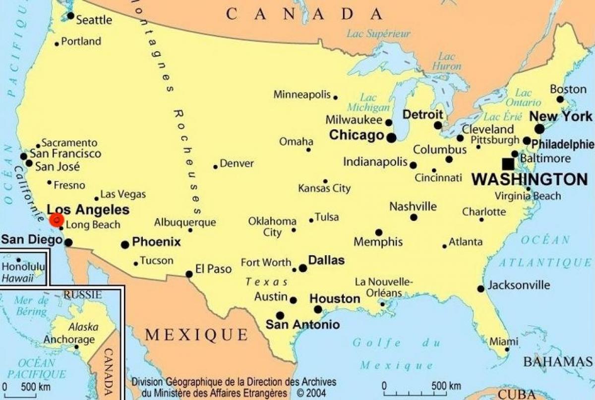 لوس أنجلوس على خريطة الولايات المتحدة الأمريكية